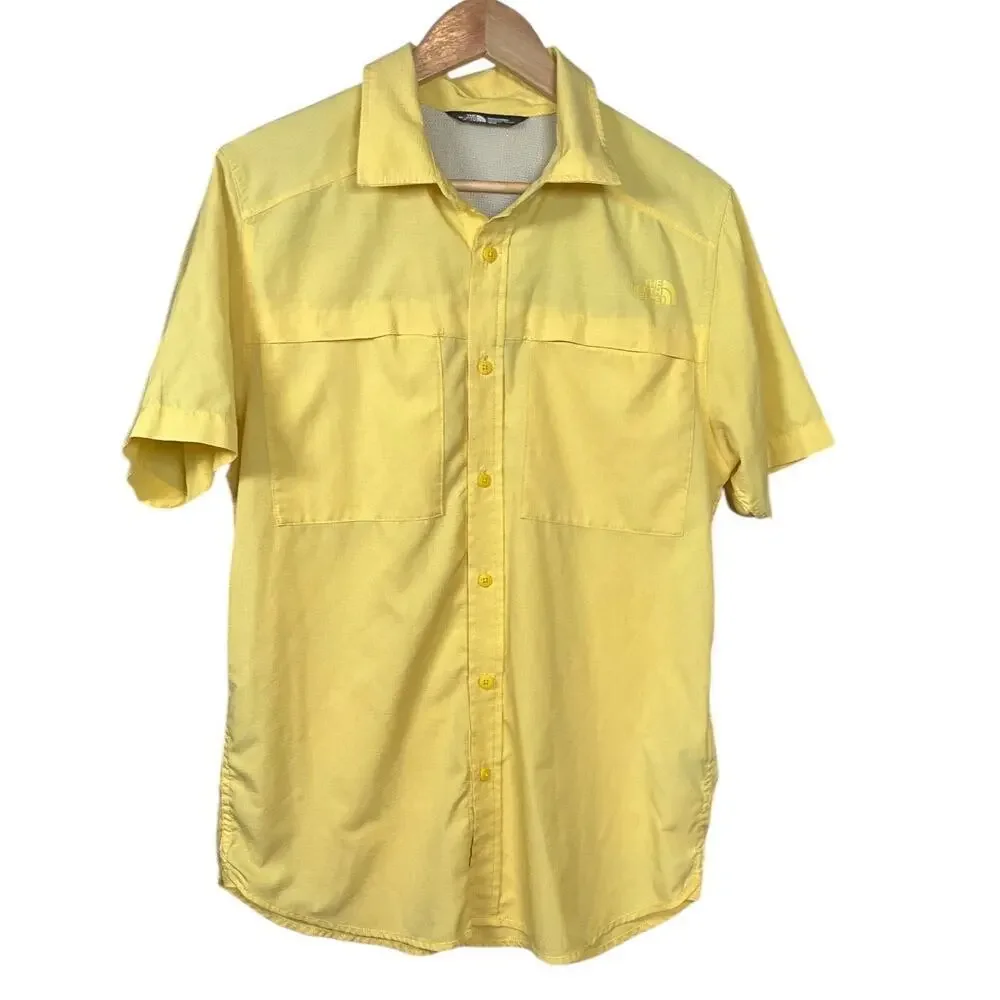 The North Face Yellow Ripstop Fishing Travel Short Sleeve Mens Shirt Size Medium